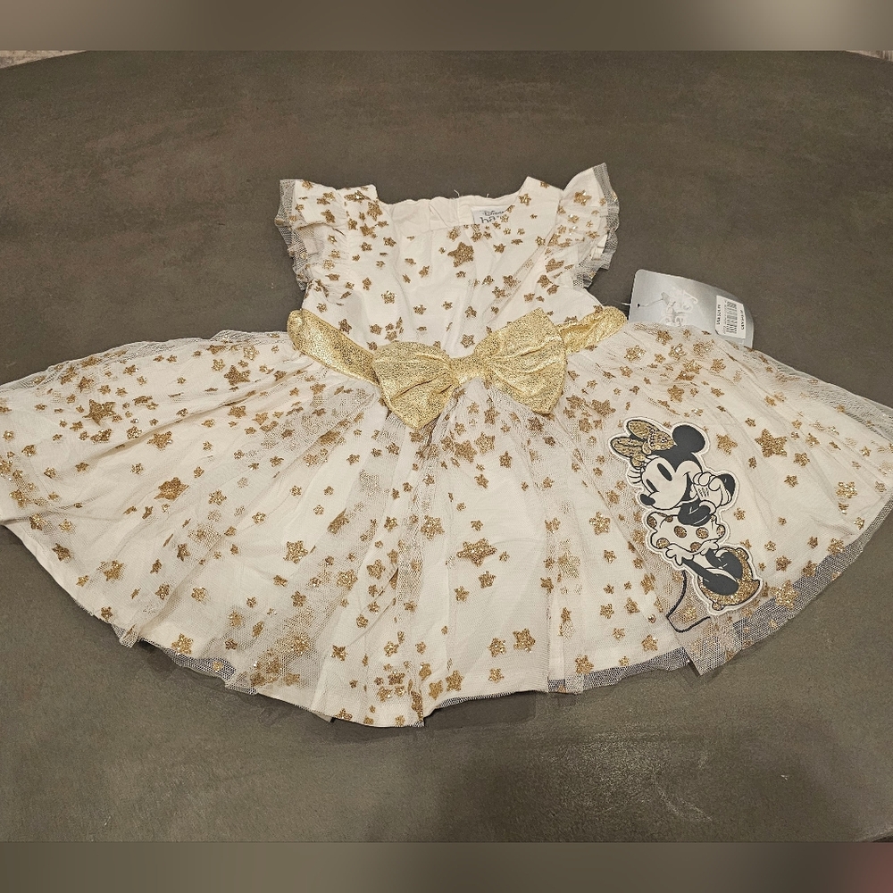 ✨🎀 NWT Disney Minnie Mouse Gold Star Tulle Dress: 3–6 Months 🎀✨